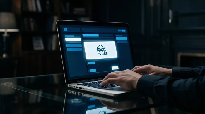 Dva pametna telefona na temni površini, povezana z digitalno povezavo, prikazujeta ikone klicev in uporabniški profil s simboli za sporočanje.