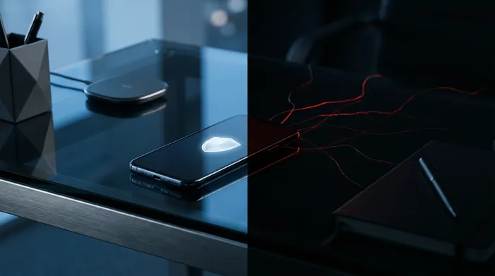 Bližnji posnetek obraza osebe, ki ga skenira sistem za digitalno prepoznavanje obraza na pametnem telefonu.