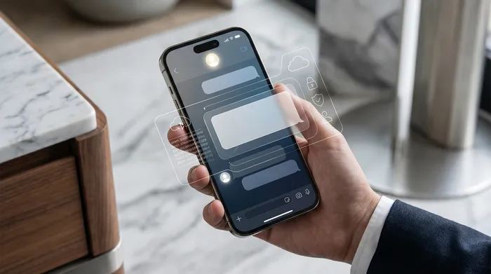 Pametni telefon na mizi poleg prenosnega računalnika, ki prikazuje digitalne ikone za geolokacijo v obogateni resničnosti.